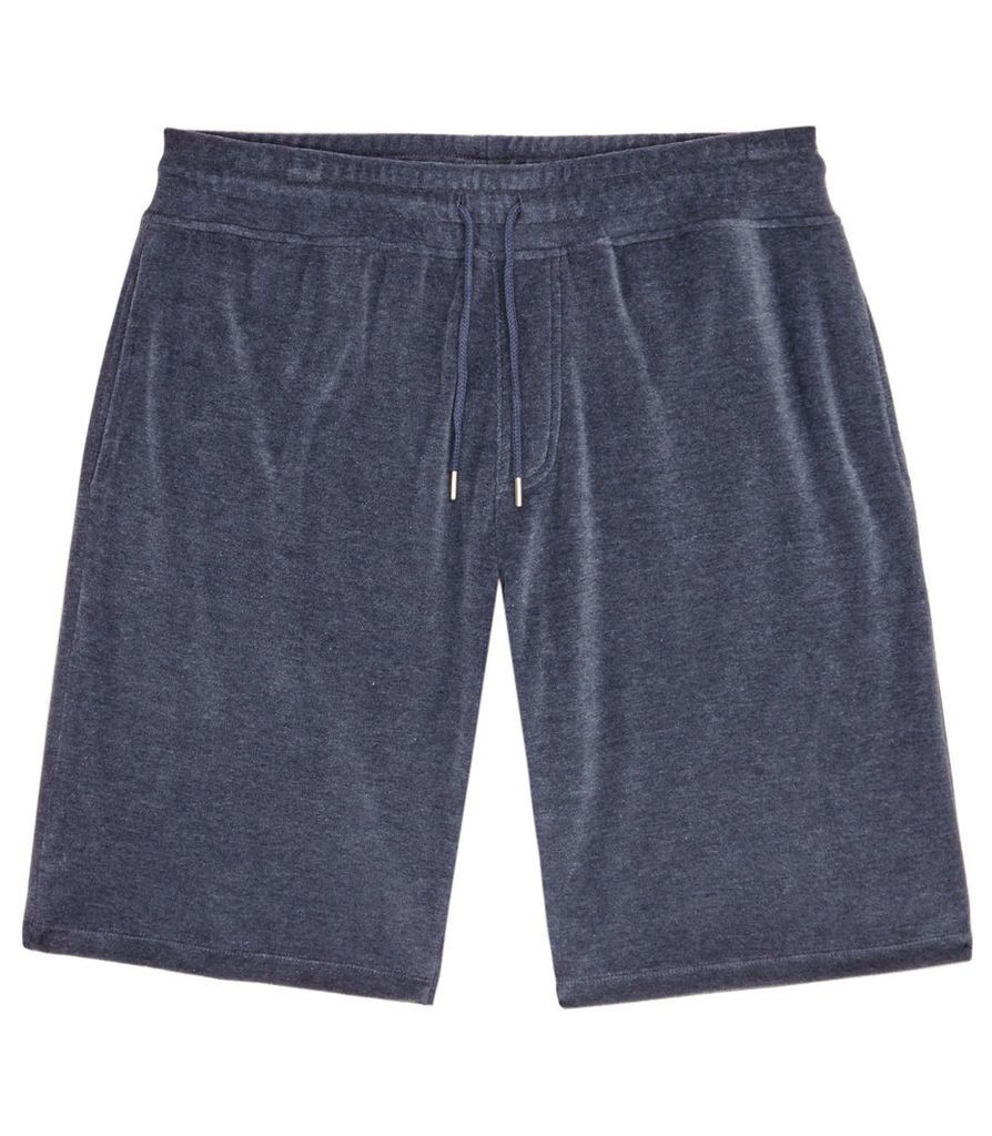 REISS Campari - Mens Velour Drawstring Shorts in Blue