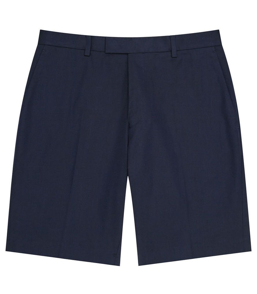 REISS Montgomery - Mens Twill Cotton Shorts in Blue