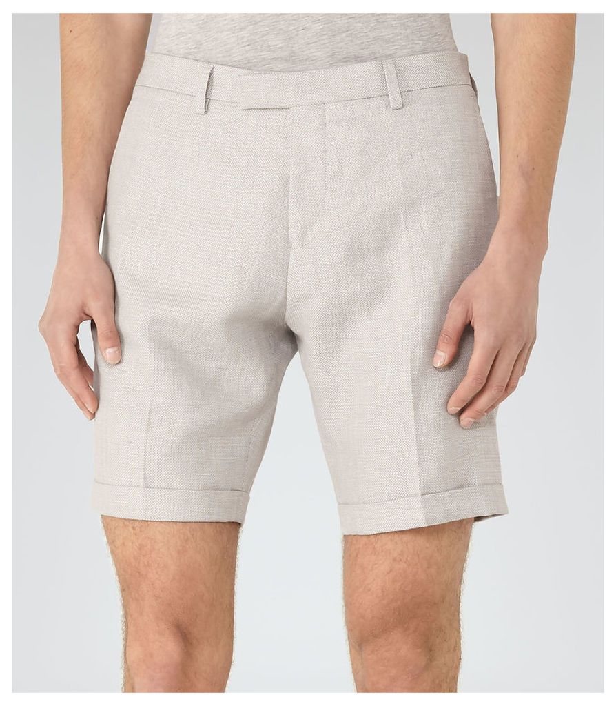 Reiss Ashford - Tailored Linen Mix Shorts in Stone, Mens, Size 38