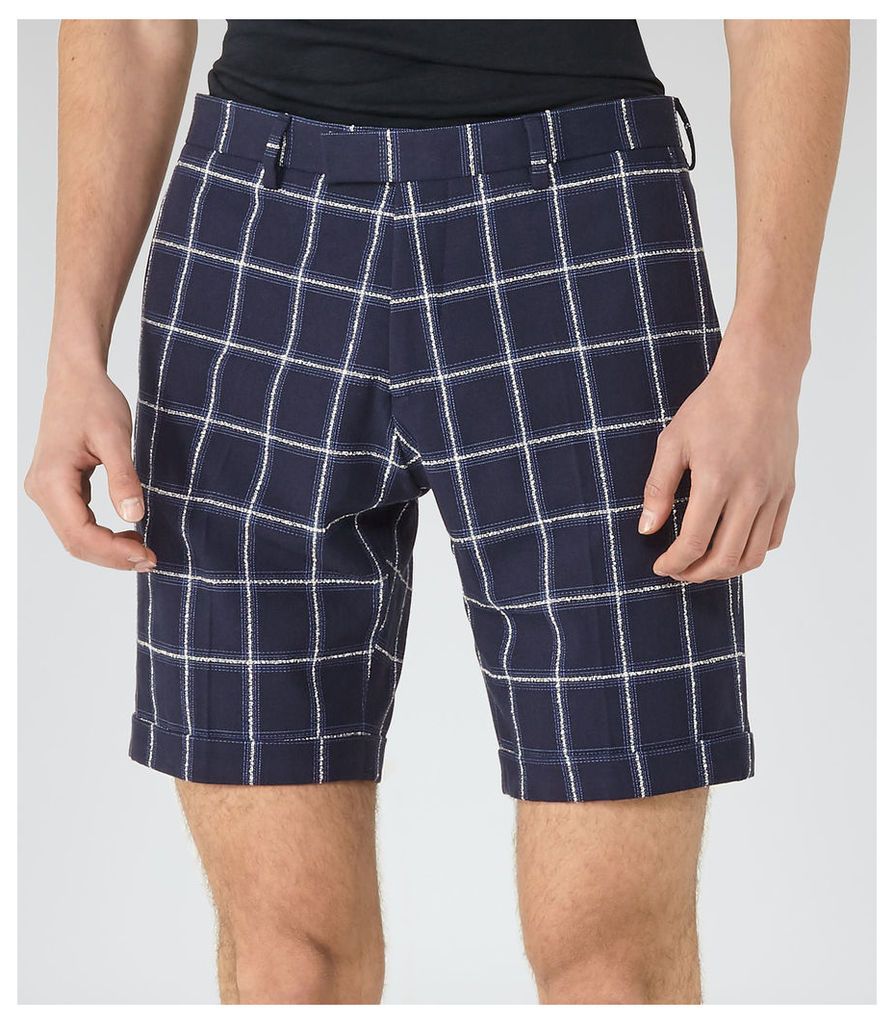 Reiss Nickleby - Check Tailored Shorts in Navy, Mens, Size 38