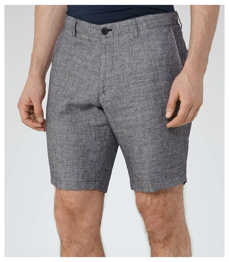 Reiss Walford - Houndstooth Shorts in Charcoal, Mens, Size 38