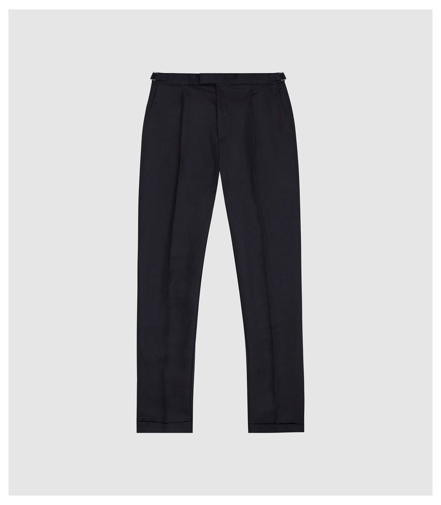 Reiss Checker - Linen Blend Tailored Trousers in Navy, Mens, Size 38