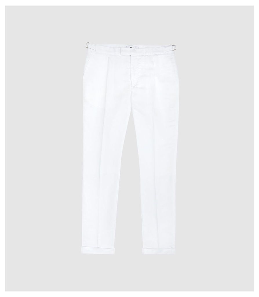 Reiss Checker - Linen Blend Tailored Trousers in White, Mens, Size 38