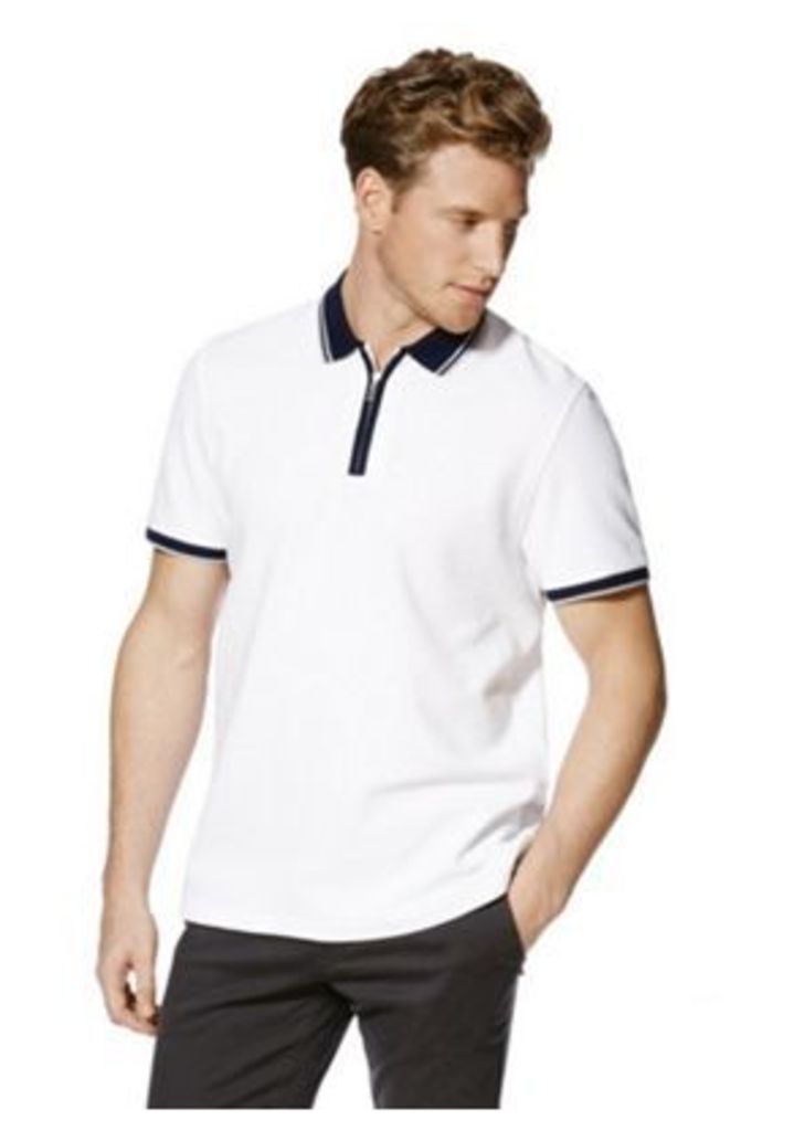 F&F Zip Collar Pique Polo Shirt, Men's, Size: Large