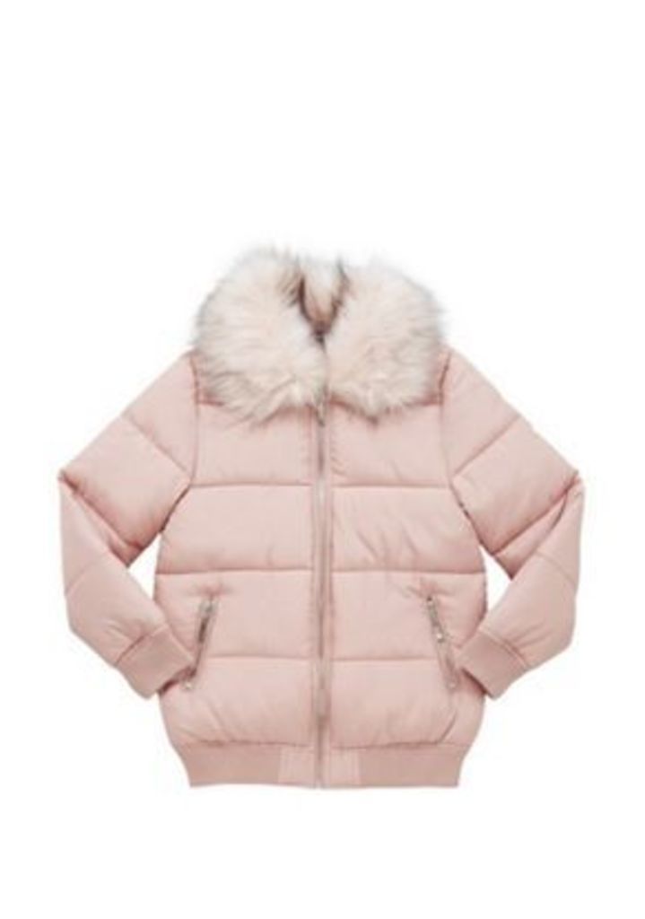 F&F Faux Fur Collar Padded Bomber Jacket, Girl's, Size: 9-10 years