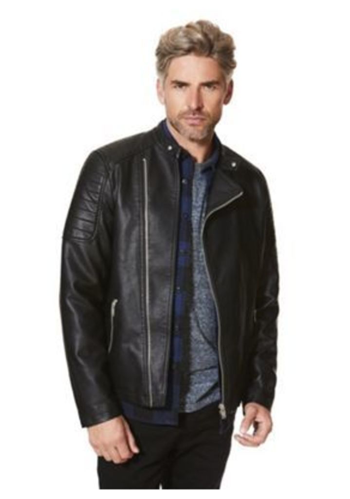 F&F Asymmetric Faux Leather Biker Jacket, Men's, Size: 3XL