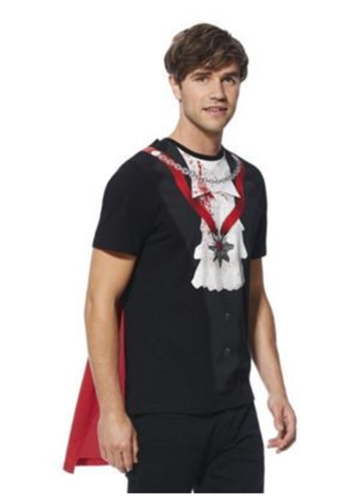 F&F Dracula Halloween T-Shirt with Detachable Cape, Men's, Size: 2XL