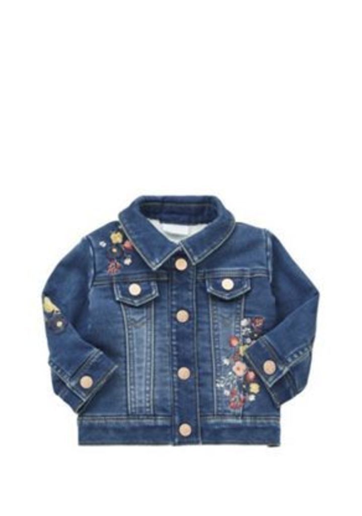 F&F Embroidered Fleece Lined Denim Jacket, Newborn Girl's, Size: 0-3 months
