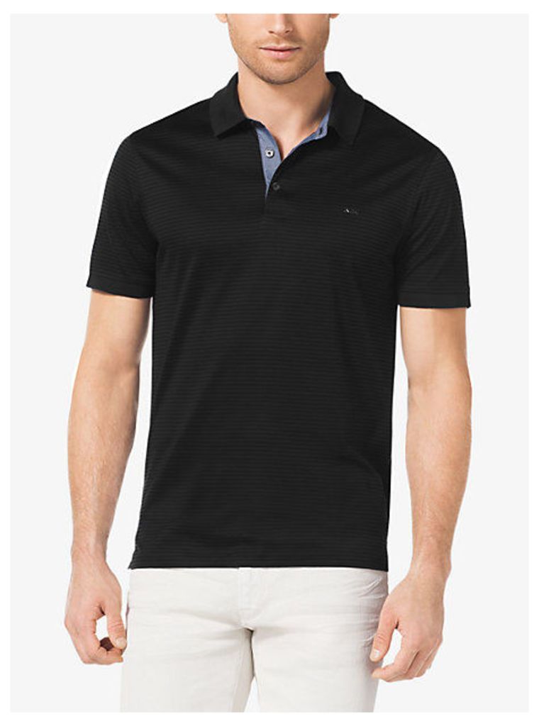 Chambray-Trim Cotton Polo Shirt