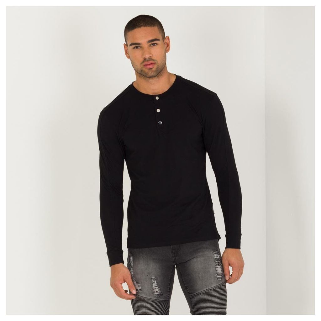 Long Sleeve Top with Poppers - Black