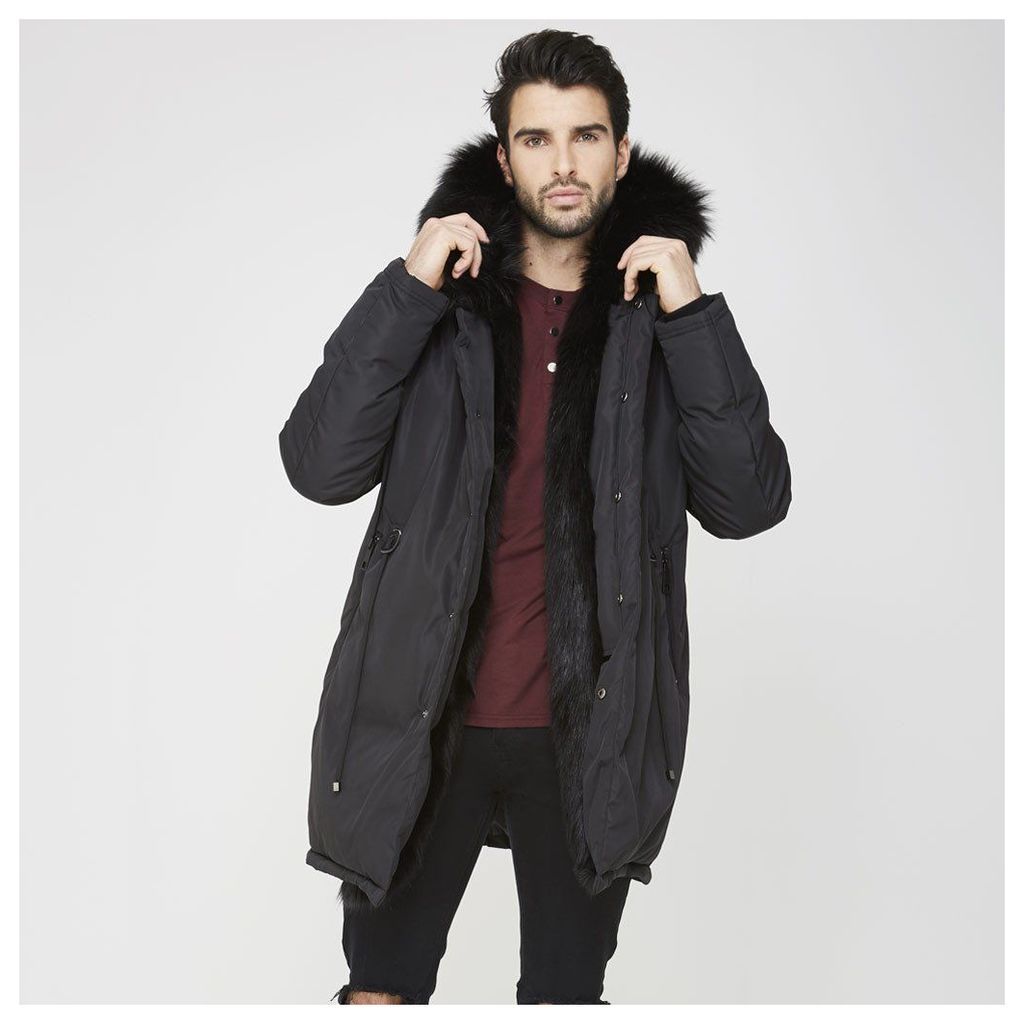 Fur Lined Coat - Black/Black