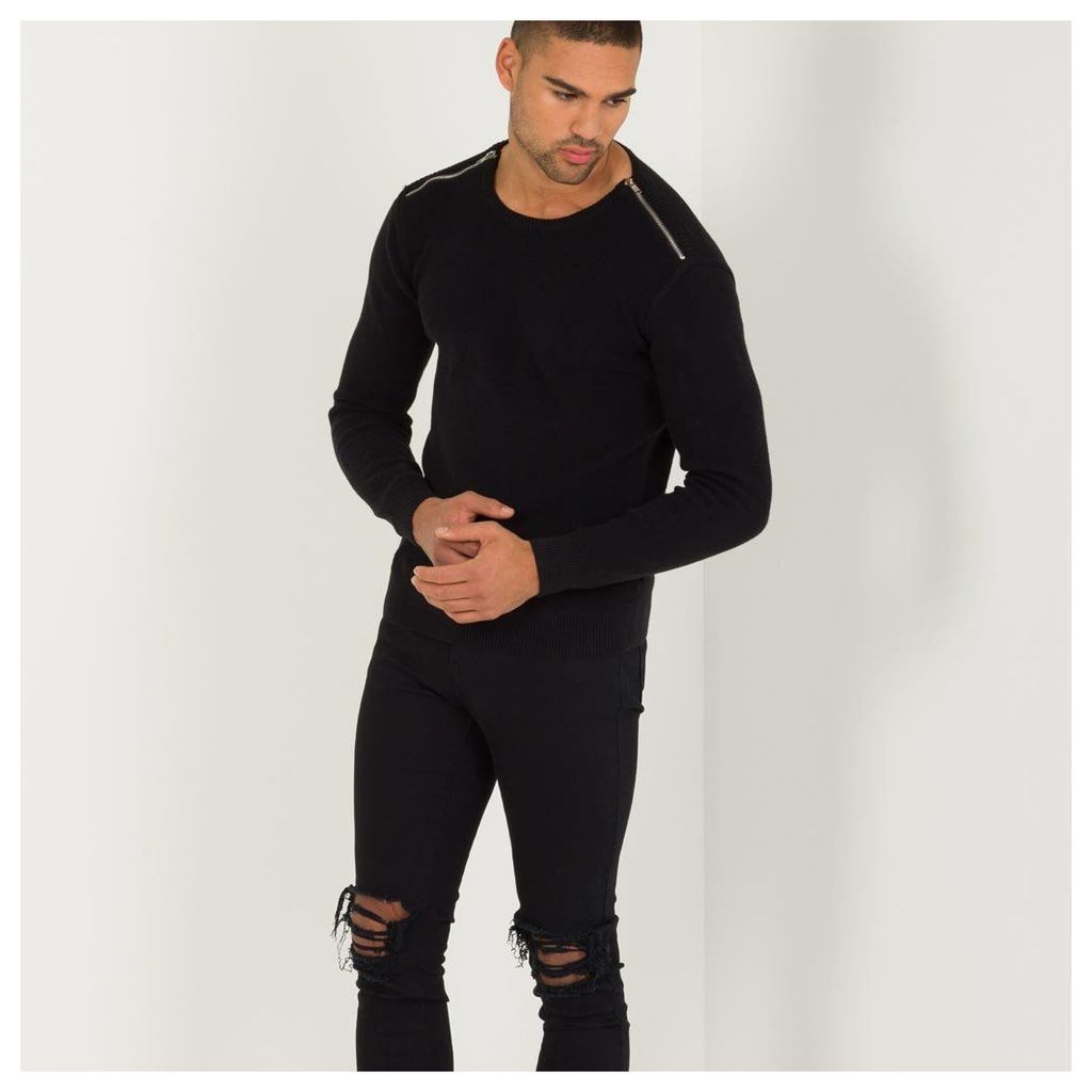 Zipped Knitted Jumper - Black