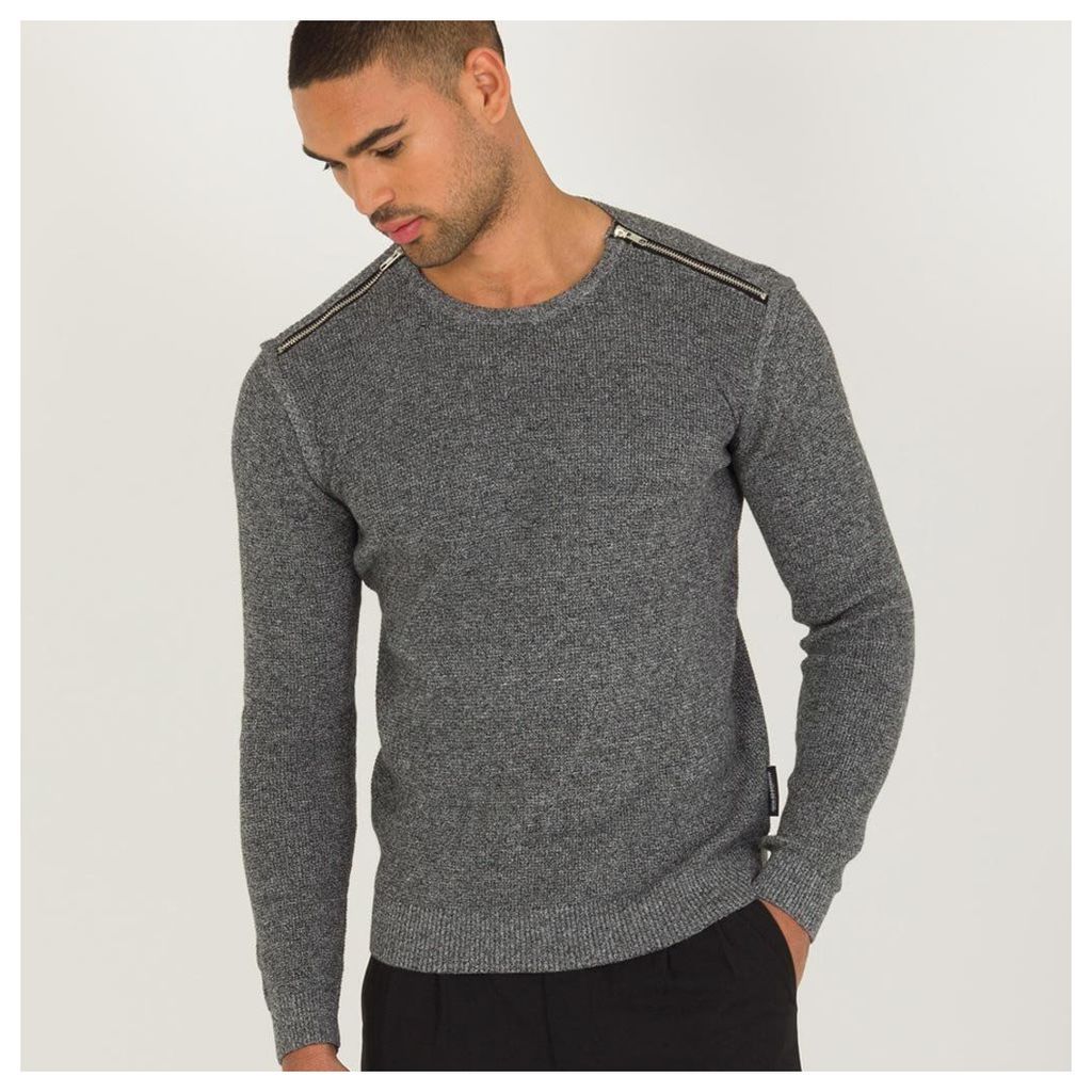 Zipped Knitted Jumper - Grey