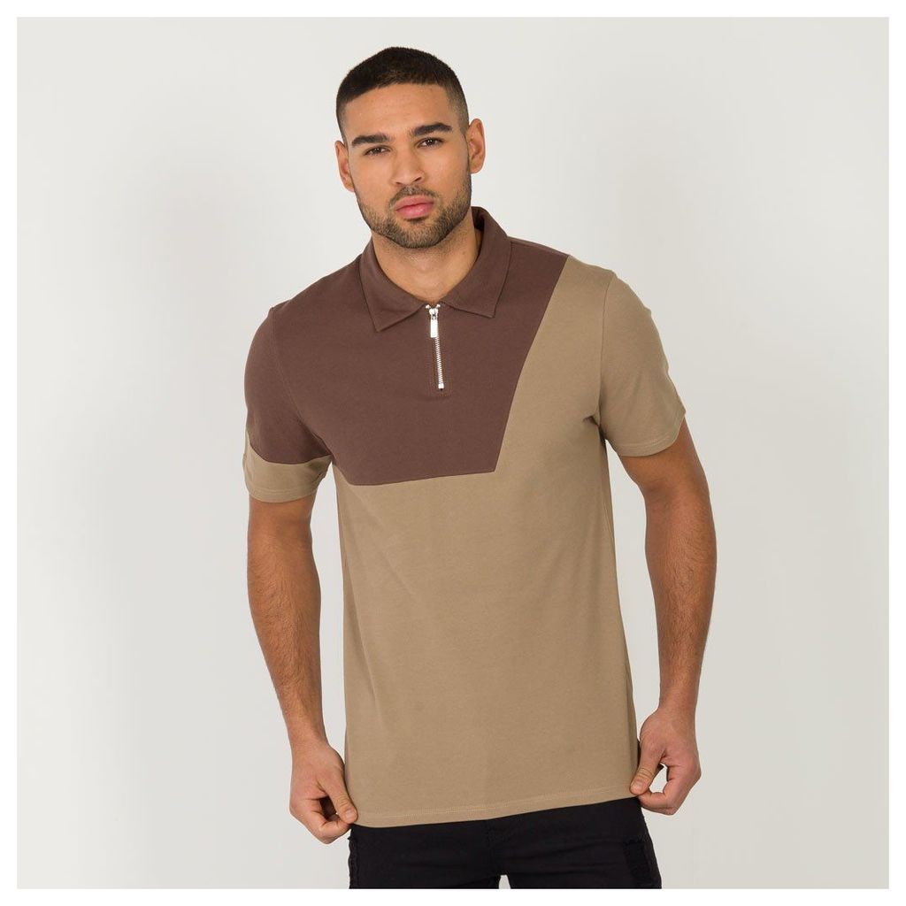 Colour Block Polo Shirt - Brown