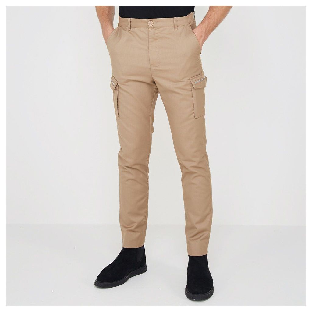 Zipper Cargo Trousers - Beige