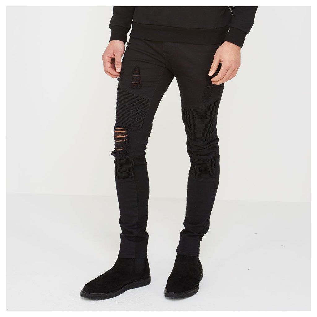 Ribbed Distressed Jeans - Black