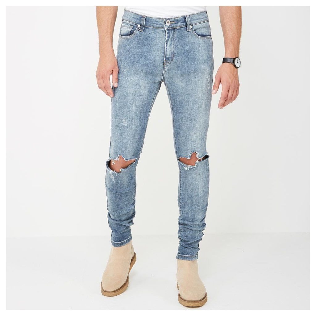 Ripped Knee Jeans - Mid Blue