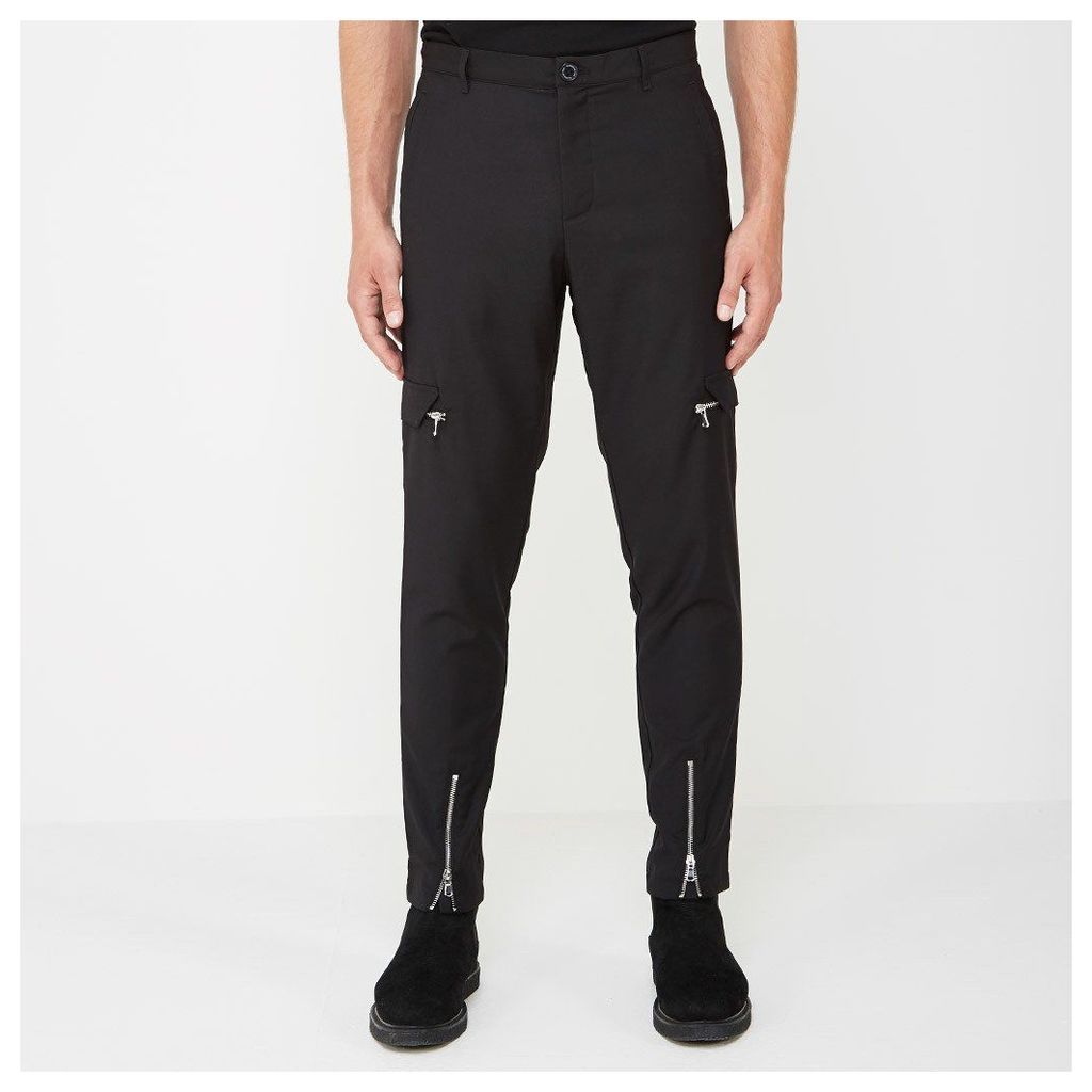 Cargo Trousers with Zip Front - Black
