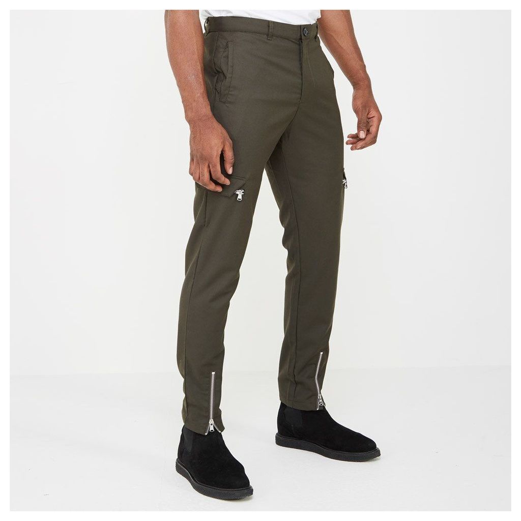 Cargo Trousers with Zip Front - Khaki