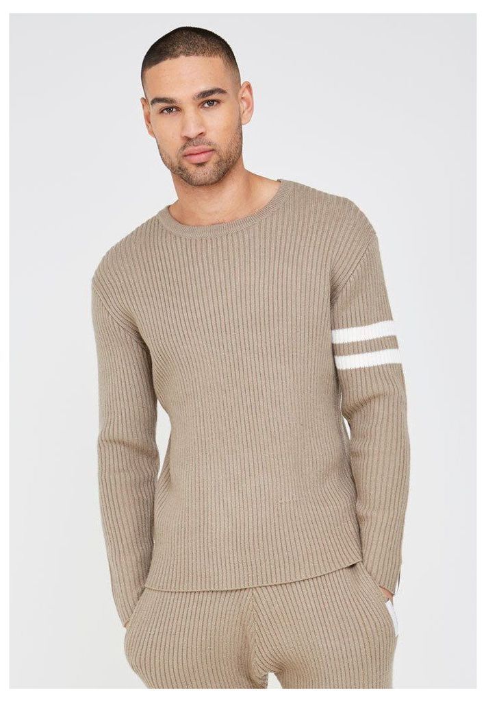 Ribbed Knitted Jumper - Beige