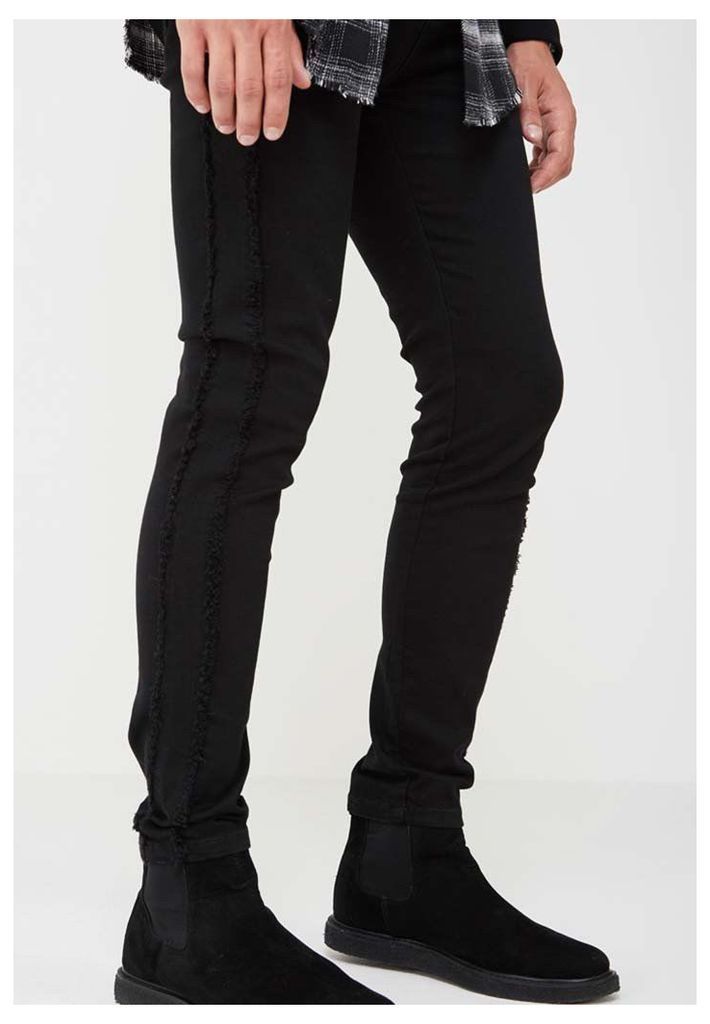 Distressed Side Seam Jeans - Black