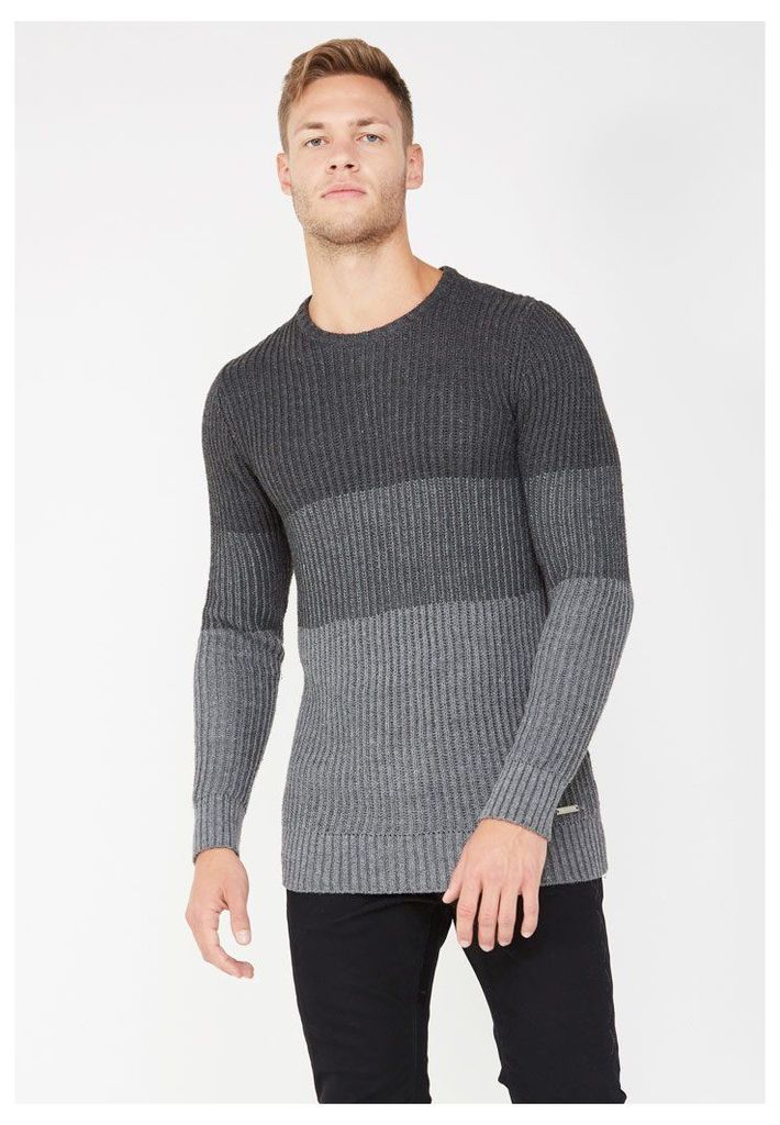 Block Panelled Knitted Jumper - Grey