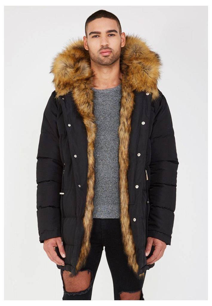 Fur Lined Coat - Black