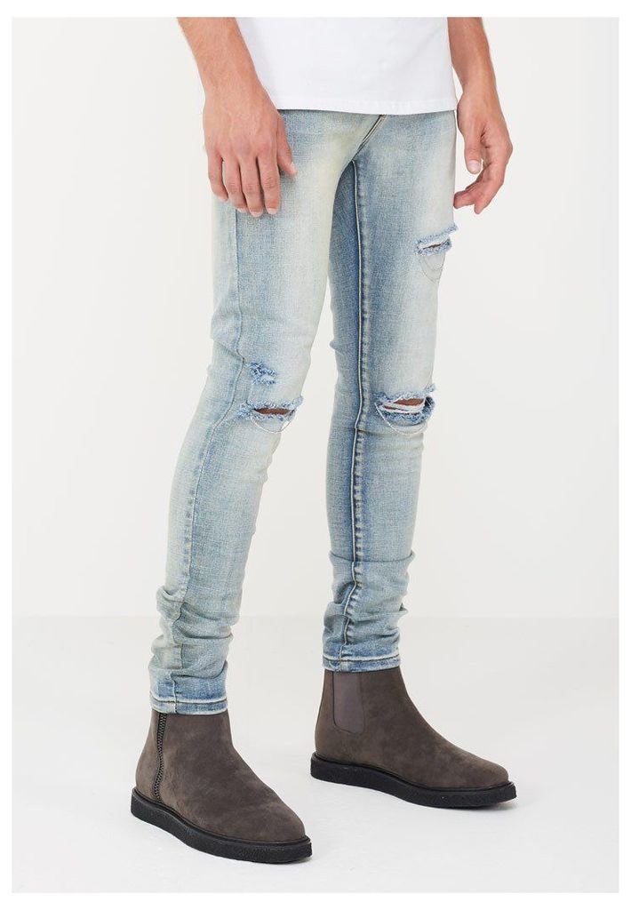 Distressed Jeans with Chain Detail - Light Wash