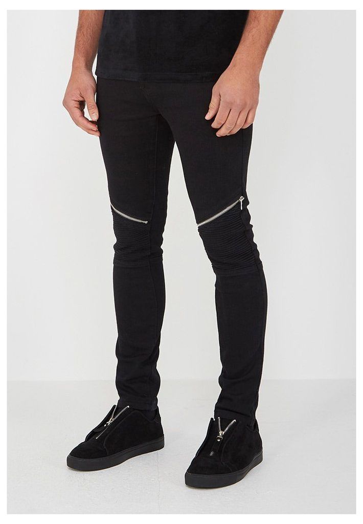 Ribbed Jeans with Zip Detail - Black