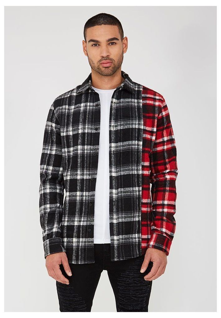 Mixed Check Flannel Shirt - Black/Red