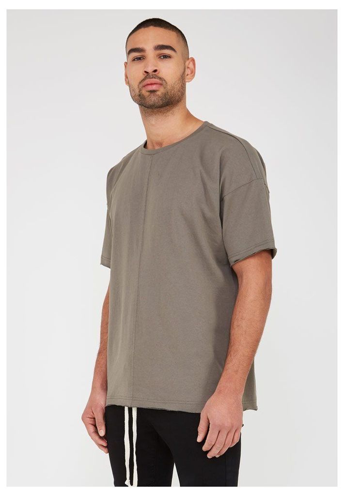 Loose Fit T-Shirt with Raw Hem - Khaki
