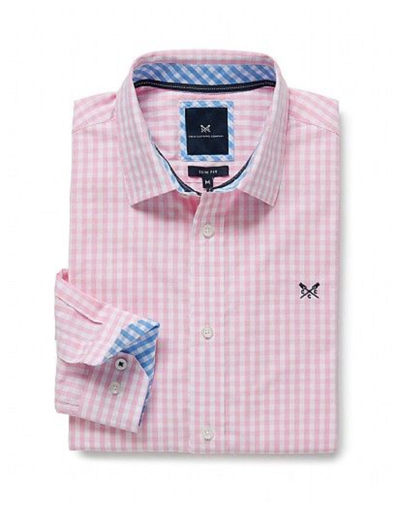 Crew Slim Fit Gingham Shirt In Classic Pink