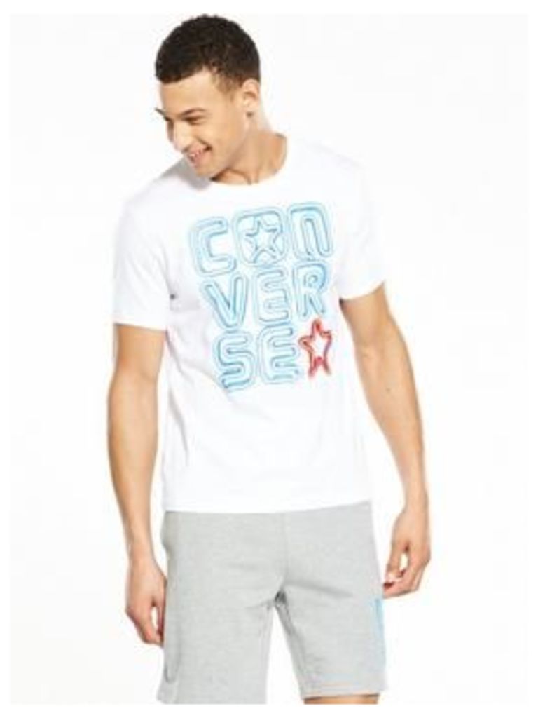 Converse Neon Wordmark Stacked T-Shirt, White, Size S, Men