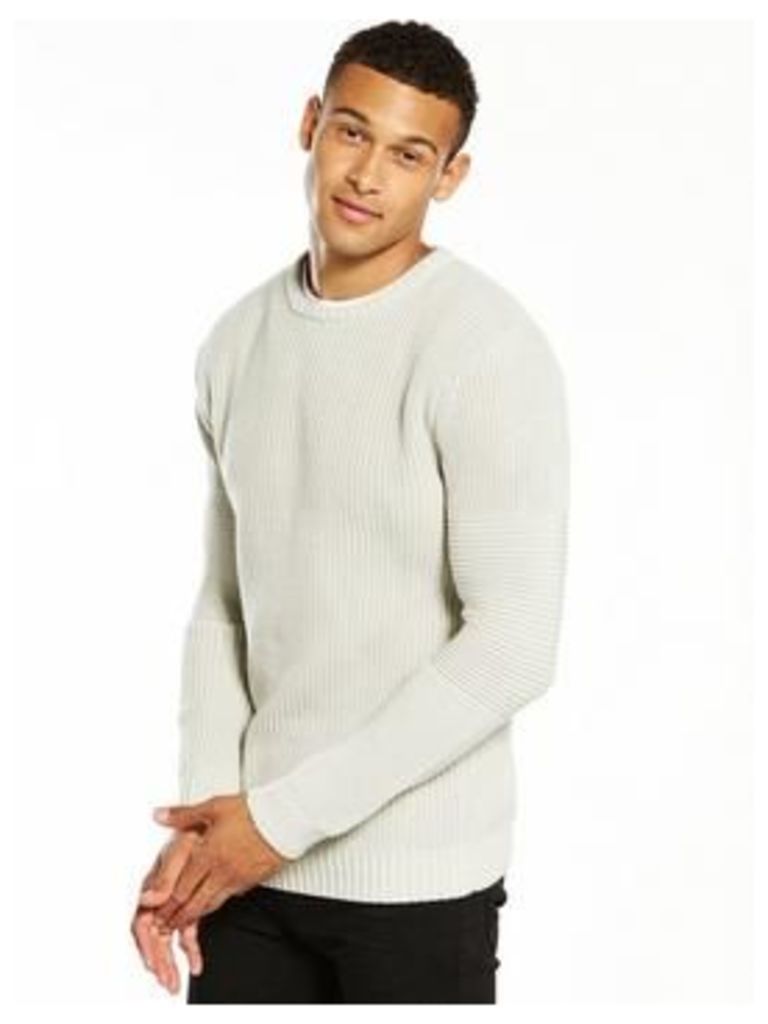 V by Very Rib Textured Knitted Jumper, Stone, Size Xs, Men