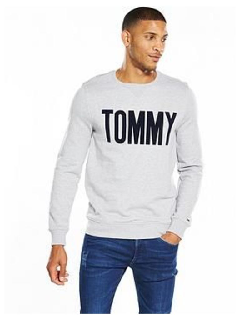 Tommy Jeans Tommy Hilfiger Denim Logo Sweat, Grey Marl, Size L, Men