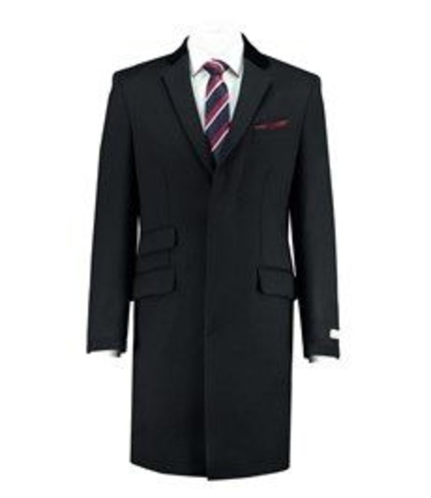 Men's Black Covert Coat - 100% Wool