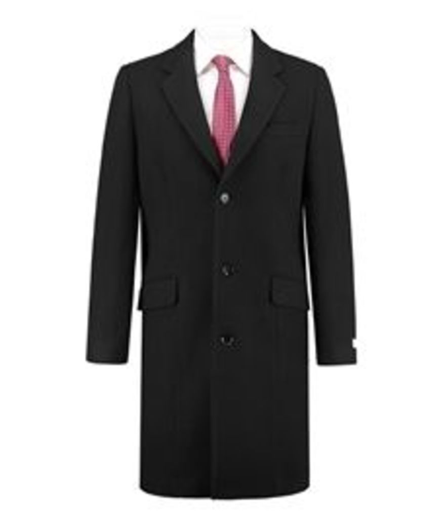 Men's Black Melton Coat - 100% Wool