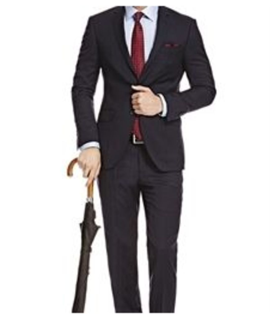 Men's Navy & Grey Small Stripe Slim Fit Suit - Super 120s Wool
