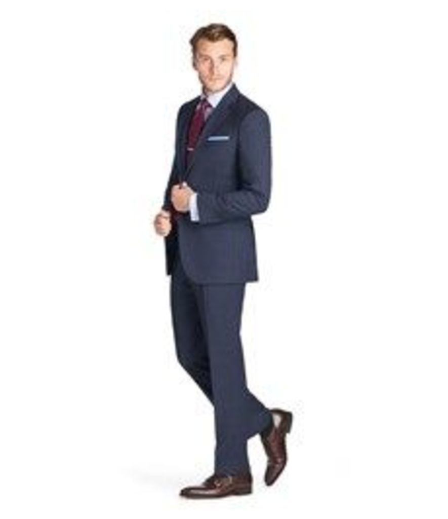 Men's Navy Prince of Wales Check Classic Fit Suit - Super 120s Wool