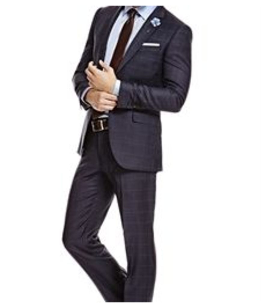 Men's Navy & Blue Windowpane Check Slim Fit Suit - Super 120s Wool