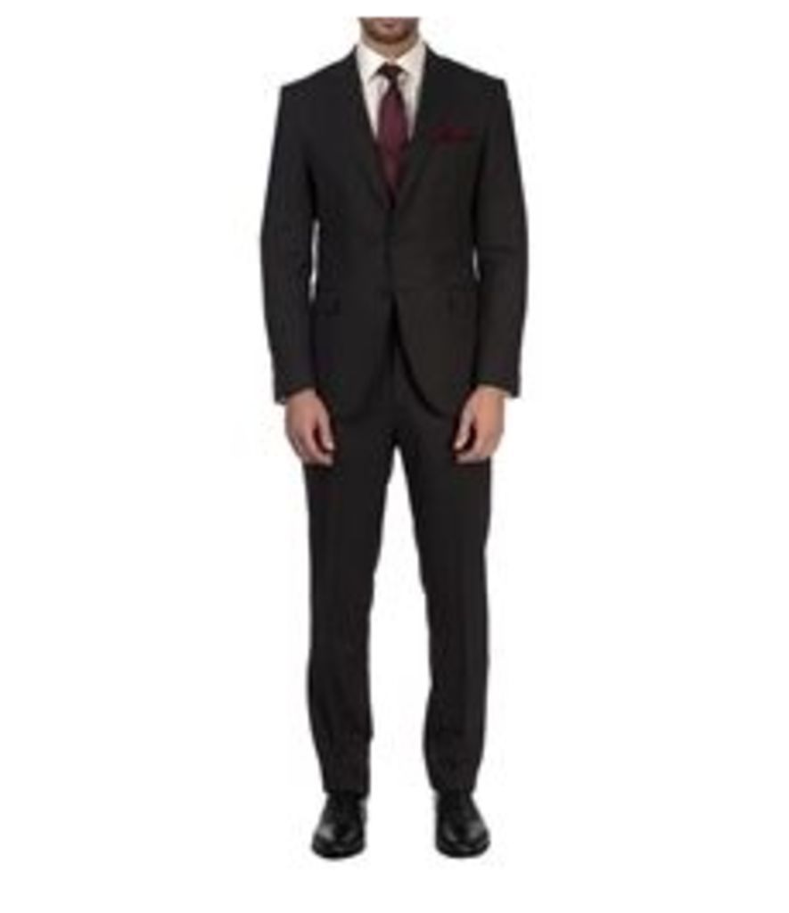 Men's Charcoal & Small White Stripe Slim Fit Suit - Super 120s Wool