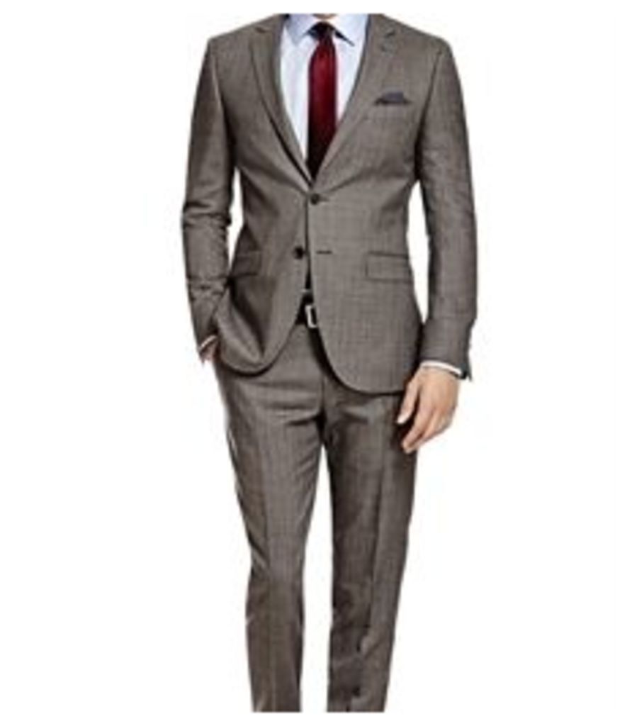 Men's Grey & White Herringbone Stripe Slim Fit Suit - Super 120s Wool