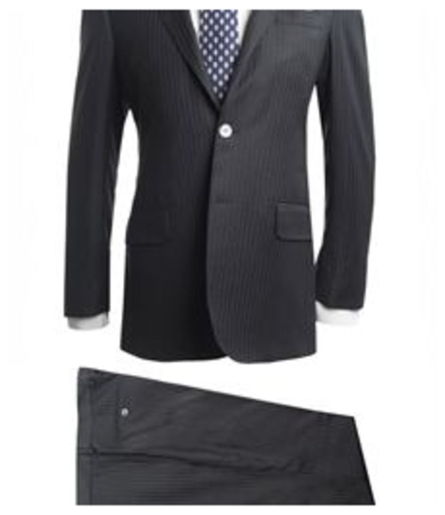 Men's Charcoal & Blue Medium Stripe Italian Suit - 1913 Collection