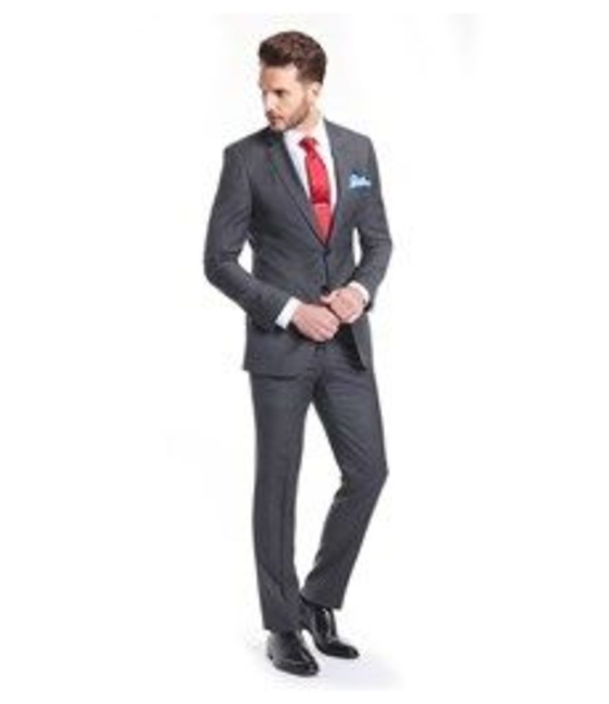 Men's Charcoal Grey Windowpane Check Slim Fit Suit - Super 120s Wool