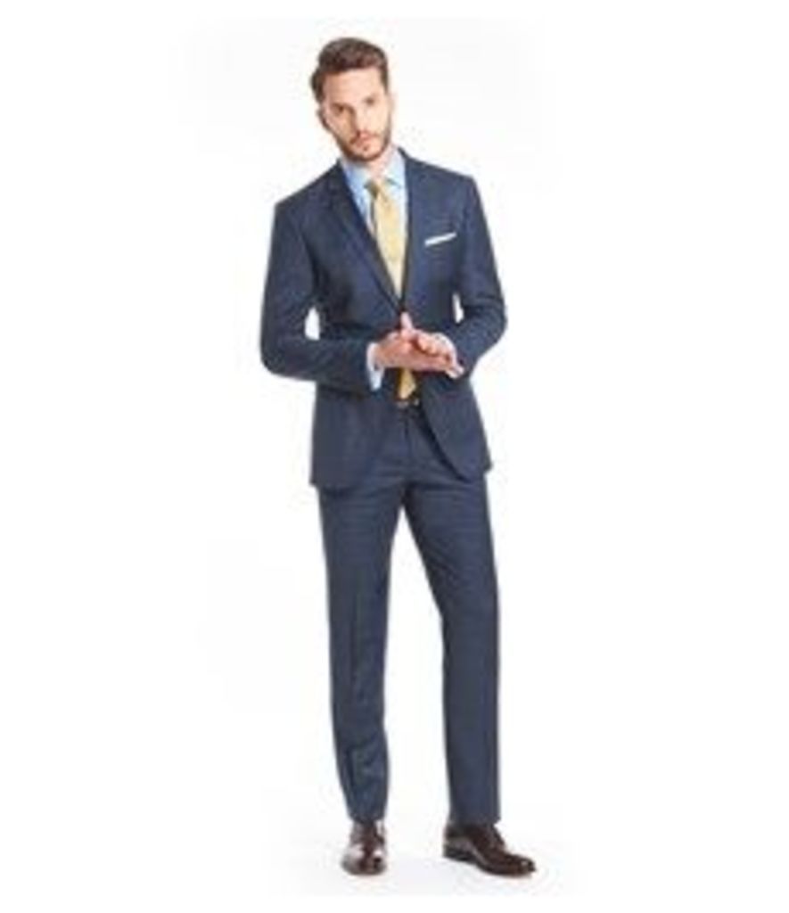 Men's Navy Blue Double Check Slim Fit Suit - Super 120s Wool