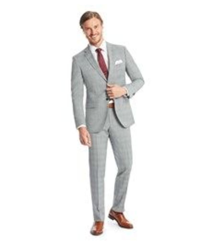Men's Grey & Light Blue Prince Of Wales Check Classic Fit Suit - Super 120s Wool