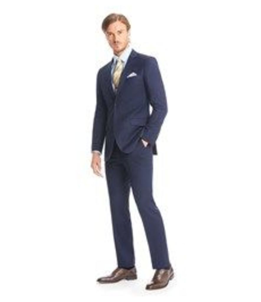 Men's Navy Textured Slim Fit Suit - Super 120s Wool