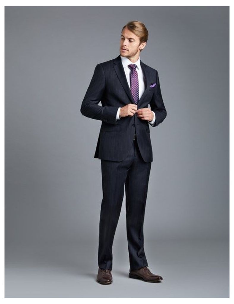 Men's Navy Chalk Stripe Slim Fit Suit - Super 120s Wool