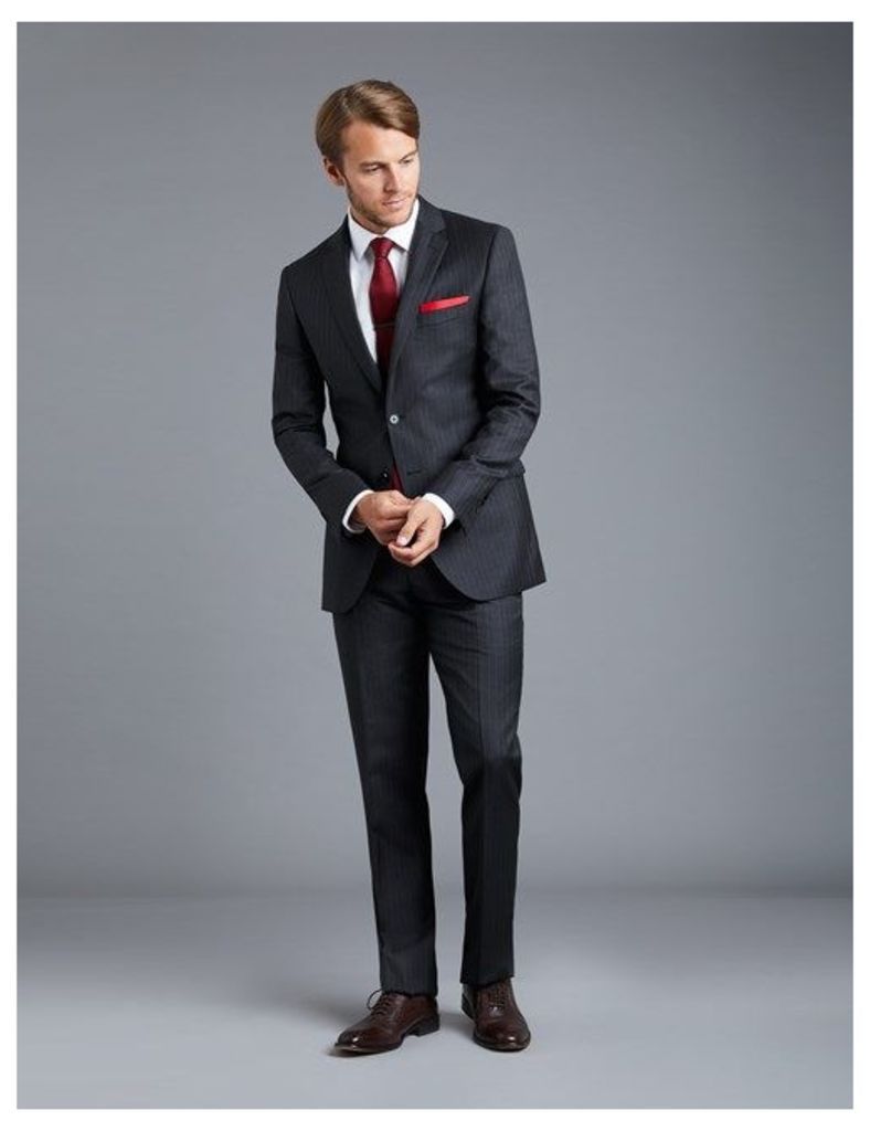 Men's Charcoal Grey Pinstripe Slim Fit Suit - Super 120s Wool