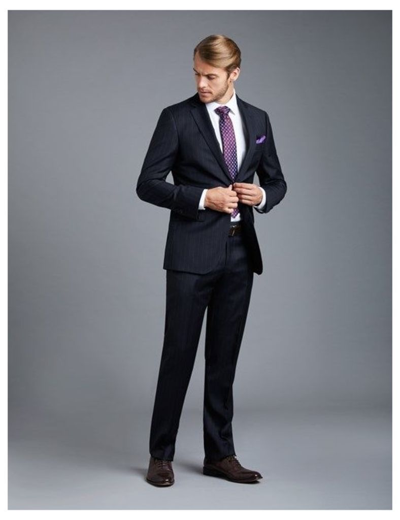 Men's Navy Chalk Stripe Classic Fit Suit  - Super 120s Wool